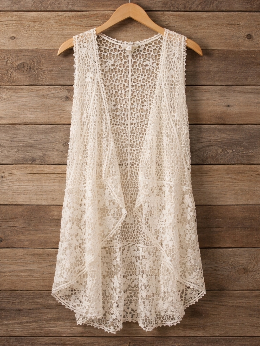 Signature Studio Cream Openwork Crochet Swim Cover-Up Vest